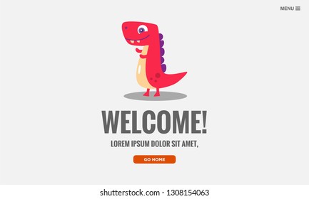 Welcome Interface Design with Cute Dinosaur Vector Cartoon