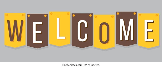 Welcome invitation banner. Pop art flat inscription lettering for sticker, web page headline, holiday greeting card, laser cutting