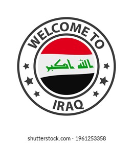 Welcome to Iraq. Collection of welcome icons. Stamp welcome to with waving country flag