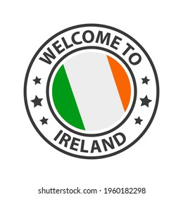 Welcome to Ireland. Collection of icons welcome to. Stamp welcome to with waving country flag