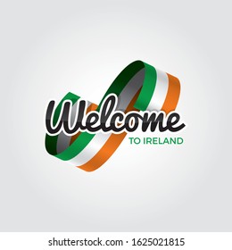 Welcome to Ireland symbol with flag, simple modern logo on white background, vector illustration