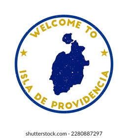 Welcome to Isla de Providencia stamp. Grunge island round stamp with texture in Hot Sand color theme. Vintage style geometric Isla de Providencia seal. Modern vector illustration.