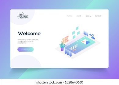 Welcome isometric. landing page vector template