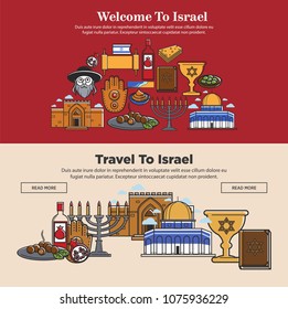 Welcome to Israel promo banners set with national symbols