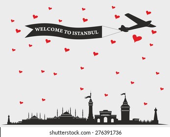 welcome to istanbul city plane vector art