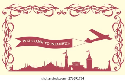 welcome to istanbul city plane vector art