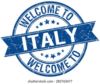 welcome to Italy blue round ribbon stamp