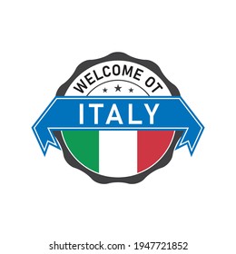 Welcome to ITALY logo badge with  flag