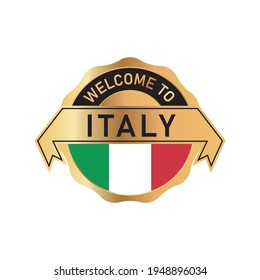 Welcome to ITALY logo badge with  flag