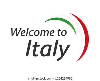 Welcome to Italy symbol with flag, simple modern Italian icon isolated on white background, vector illustration