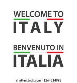 Welcome to Italy symbol with flag, simple modern Italian icon isolated on white background, vector illustration