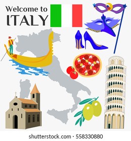 welcome to Italy symbols set.
