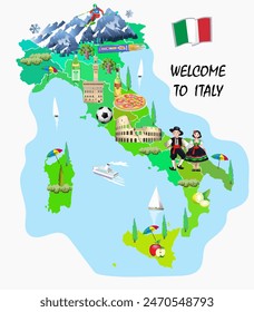 Welcome to Italy. Italy tourist map. Vector illustration