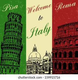 Welcome To Italy Vintage Travel Poster, Vector Illustration