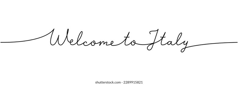 Welcome to Italy - word with continuous one line. Minimalist drawing of phrase illustration. Italy country - continuous one line illustration.