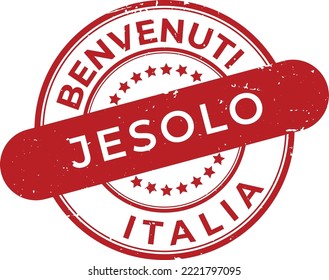 Welcome to Italy-Jesolo. In italian language Benvenuti a Jesolo, Italia. Stamp.