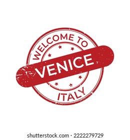 Welcome to Italy-Venice. In italian language Benvenuti a Venezia, Italia. Stamp.