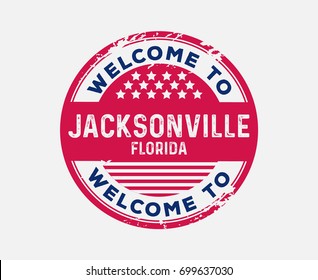 Welcome To Jacksonville Florida Sign Stamp Stars Stripes Red Blue