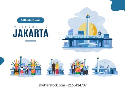 Welcome to Jakarta city flat illustration set