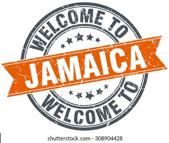 welcome to Jamaica orange round ribbon stamp svg