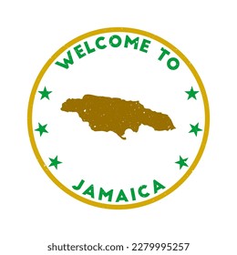 Welcome to Jamaica stamp. Grunge country round stamp with texture in Green Revolution color theme. Vintage style geometric Jamaica seal. Elegant vector illustration. svg