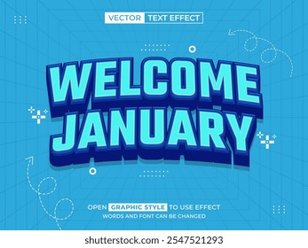 welcome january editable text, font effect, 3d text for title
