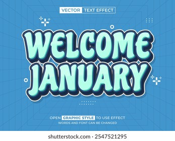 welcome january editable text, font effect, 3d text for title