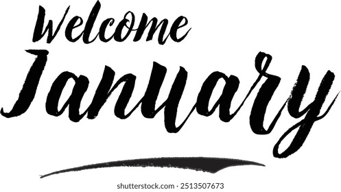 Welcome January Stylish Grunge Typography Text On White Background