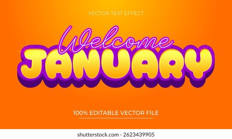 Estilo de efecto de texto de enero de bienvenida Vector de efecto de texto editable