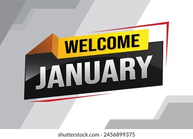 welcome January word text concept icon logo sign symbol vector note 3d style for use landing page, template, social media, web, mobile app, poster, banner, flyer, background, gift card, coupon
