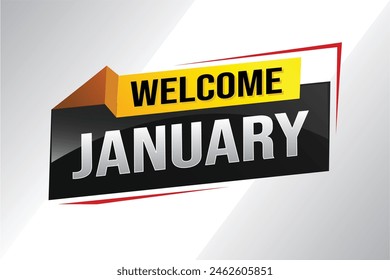 welcome January word text concept icon logo sign symbol vector note 3d style for use landing page, template, social media, web, mobile app, poster, banner, flyer, background, gift card, coupon
