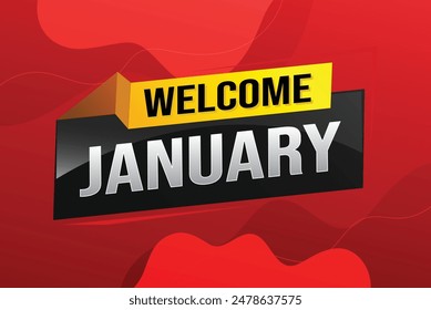 welcome January word text concept icon logo sign symbol vector note 3d style for use landing page, template, social media, web, mobile app, poster, banner, flyer, background, gift card, coupon

