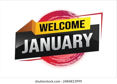 welcome January word text concept icon logo sign symbol vector note 3d style for use landing page, template, social media, web, mobile app, poster, banner, flyer, background, gift card, coupon

