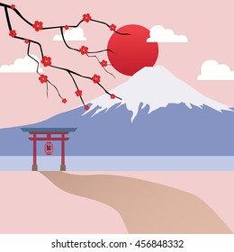 welcome to Japan background, Traveling flat vector illustration.
