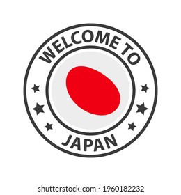 Welcome to Japan. Collection of icons welcome to. Stamp welcome to with waving country flag