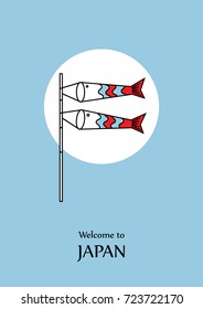 welcome to japan design, koi nobori (carp streamer) in japan. vector illustration