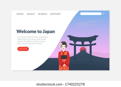 Welcome to Japan Landing Page Template, Travel Agency, Tour Online Vector Illustration