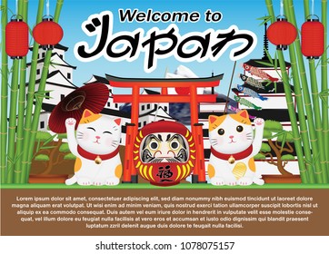 Welcome to Japan with maneki cat and daruma doll