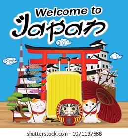 welcome to japan with japan object and landmark