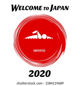 Bienvenidos a Japón. Símbolos de juegos paralímpicos. Pictograma de natación. Pictogramas de los Juegos Paralímpicos en Tokio 2020. Ilustración del vector aislada en fondo blanco