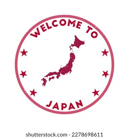 Welcome to Japan stamp. Grunge country round stamp with texture in Nippon color theme. Vintage style geometric Japan seal. Neat vector illustration.