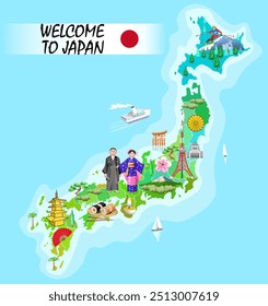Welcome to Japan. Tourist map of Japan. Vector art illustration