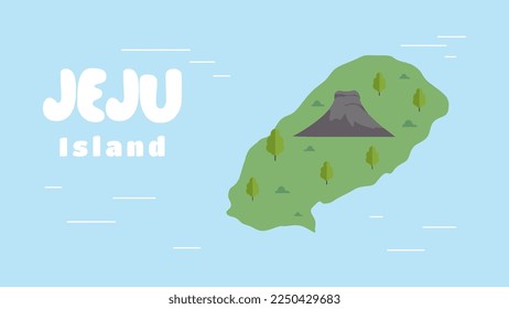 Welcome to jeju island background.Welcome to Jeju island in South Korea, traditional landmarks, symbols, popular place for visiting tourists, jeju green tropical island with water travel.