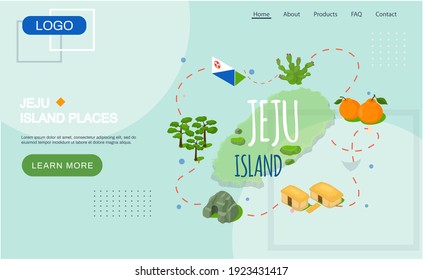 Welcome to Jeju island in South Korea, traditional landmarks, symbols, popular place for visiting tourists, jeju green tropical island travel concept. Korean land with traditional attractions