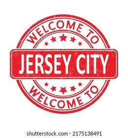 Bienvenido a Jersey City. Impresión de un sello redondo con una escoria. Estilo plano