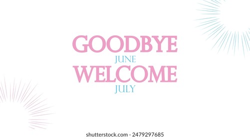 Welcome to July' text surrounded by summer elements like sun, beach, and, creating a cheerful and warm atmosphere