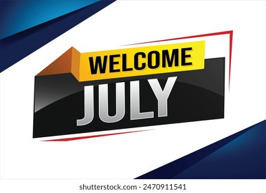 bienvenido julio palabra concepto de texto icono logo signo símbolo Vector nota 3d estilo para uso página de destino, Plantilla, redes sociales, Web, App móvil, póster, Anuncio, flyer, fondo, Tarjeta de regalo, Cupón

