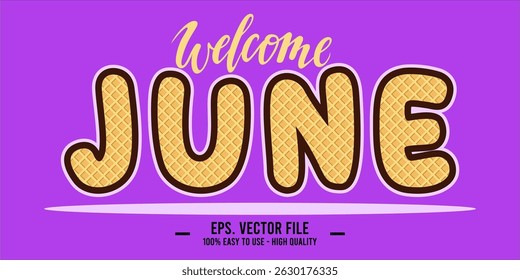 Bem-vindo, junho. Junho montagem arte design vetor ilustração, caligrafia texto. 