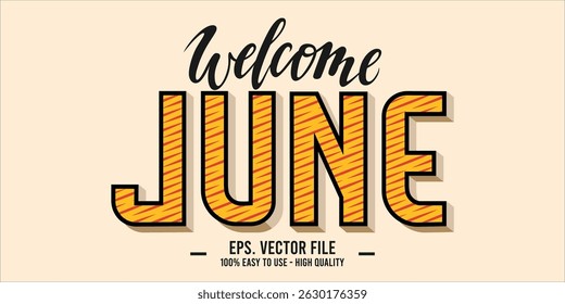 Willkommen im Juni. June Mount Art Design, Vektorgrafik, Beschriftung Text Kalligrafie. 