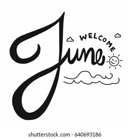 Welcome June Word Lettering Vector Illustration